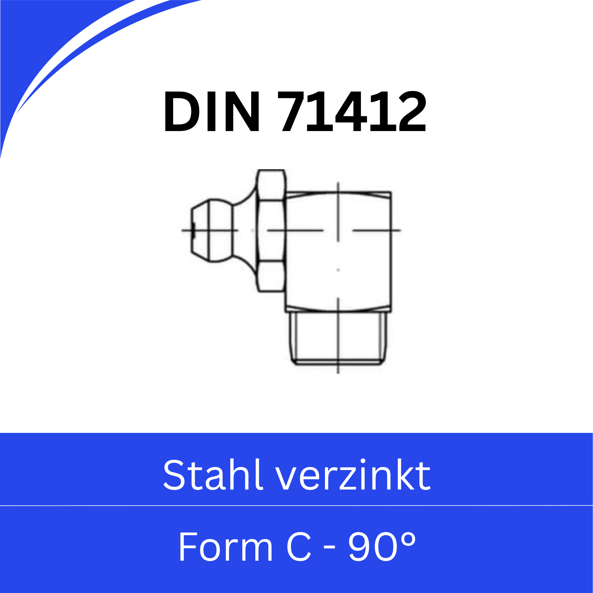 Bild von DIN 71412 ➤ Sechskant - Schmiernippel (Form C - 90°) - Stahl verzinkt